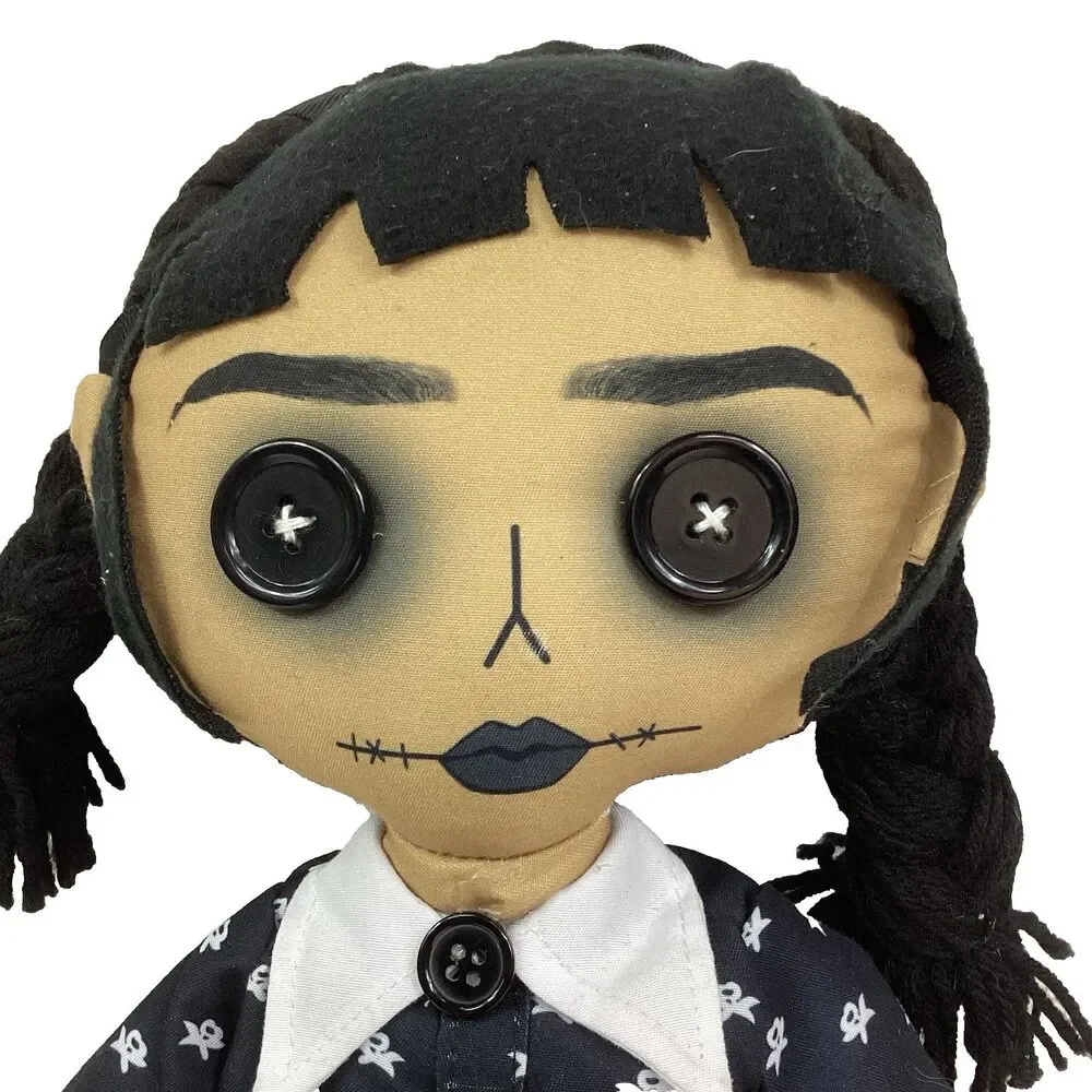 Wednesday Addams Plush Decor Doll - Spooky Halloween Horror - Button Eyes - 18